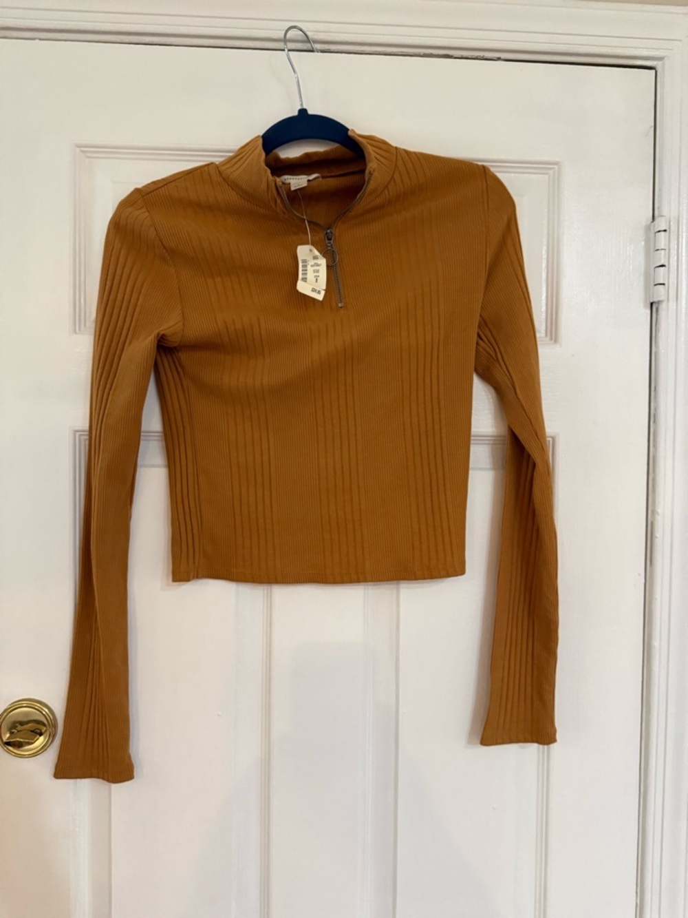 Aeropostale Ribbed Half-Zip Long Sleeve Top - Camel